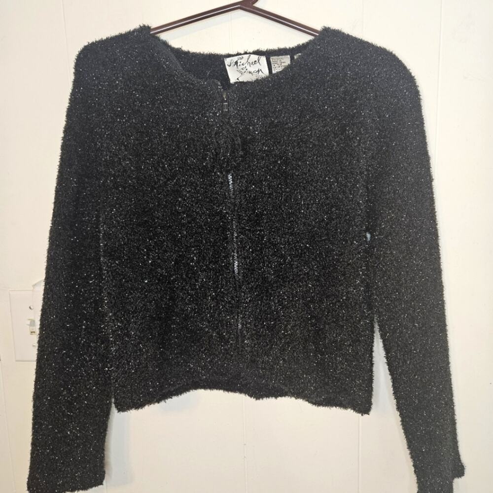 Michael Simon vintage 90's black Tinsel holiday cardigan sweater. Size S